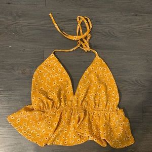 Halter cropped floral tank top